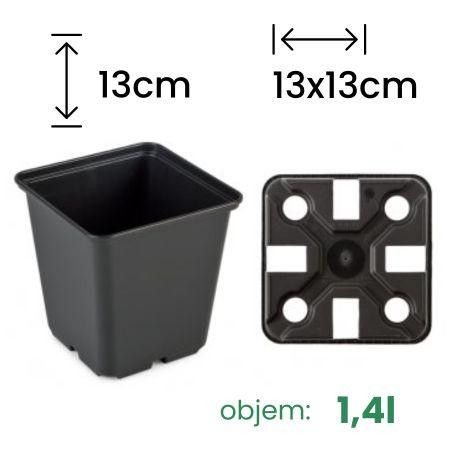 Hranatý kvetináč - kontajner ŠTVOREC 13x13x13 EX čierny IPP